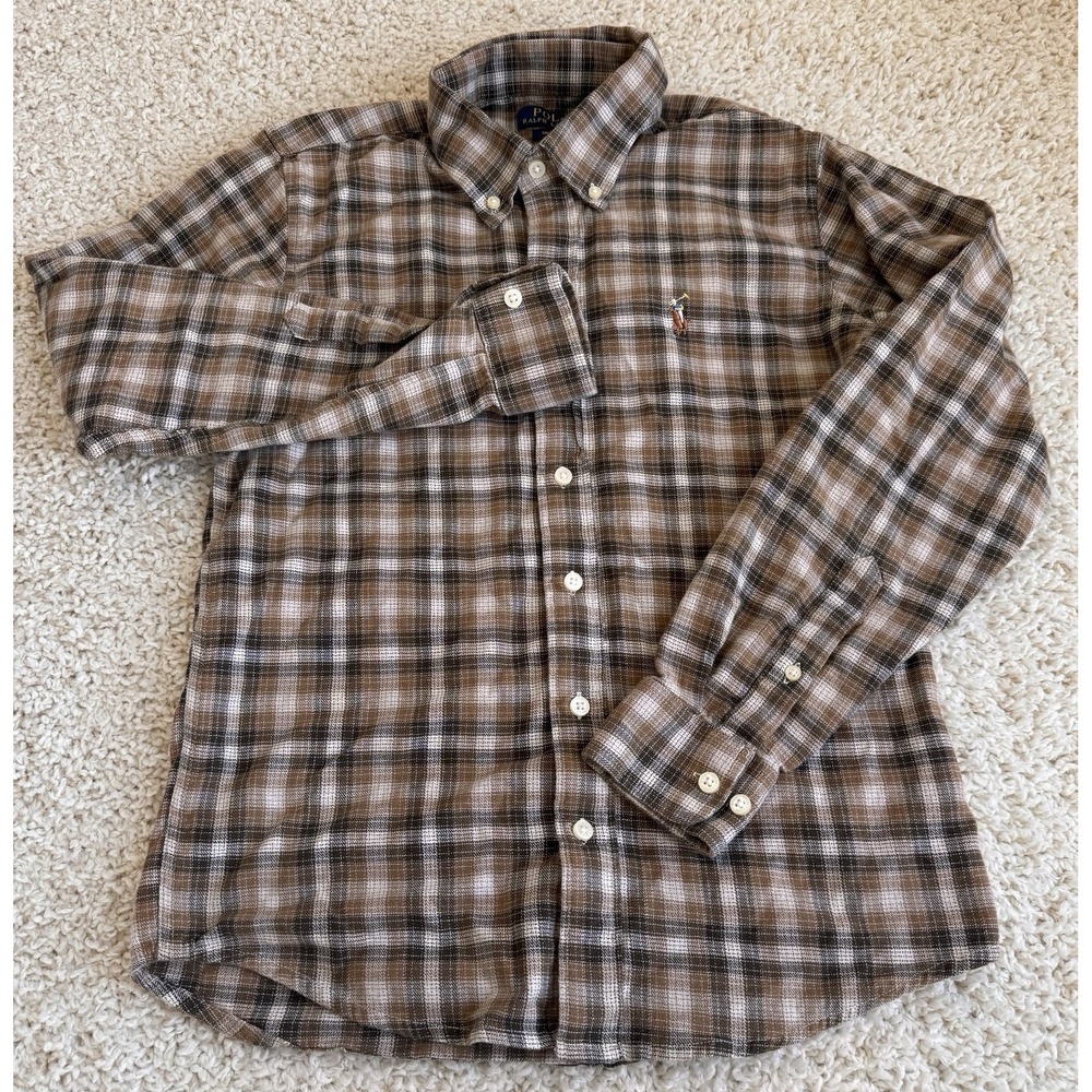 Polo Ralph Lauren Button Down Men Medium Brown Plaid Excellent Untucked Fit